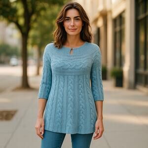 Y2K Gap Cable Knit Sweater Womens Large Flared Tunic wool Blend Blue